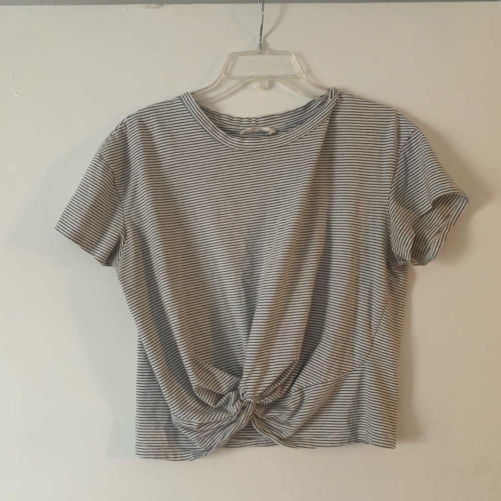 Lush Black and White Striped Knot Front Tee